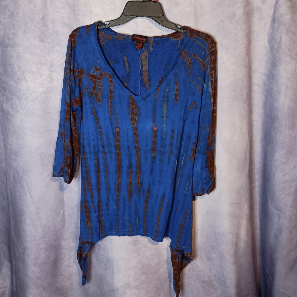 Advance Apparels Blue Tie Dye Assymetrical Boho Tunic‎ Top